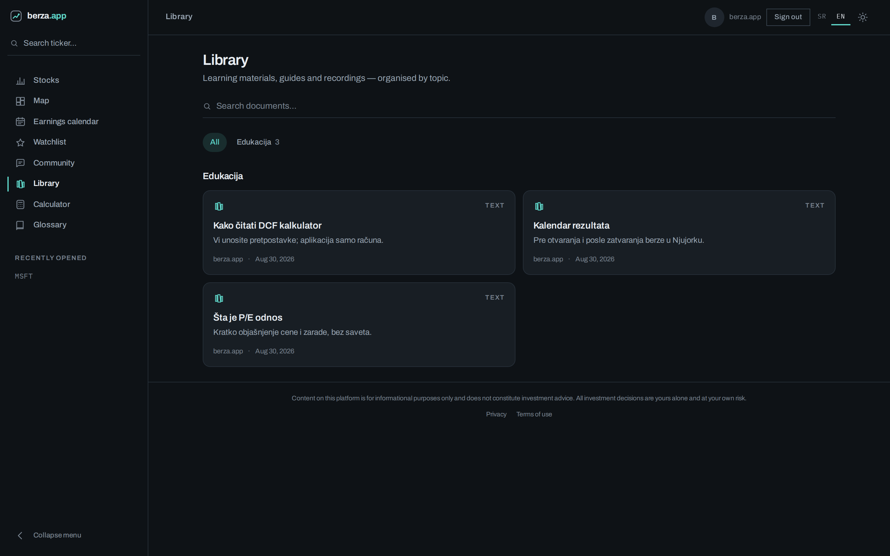 Library with educational materials